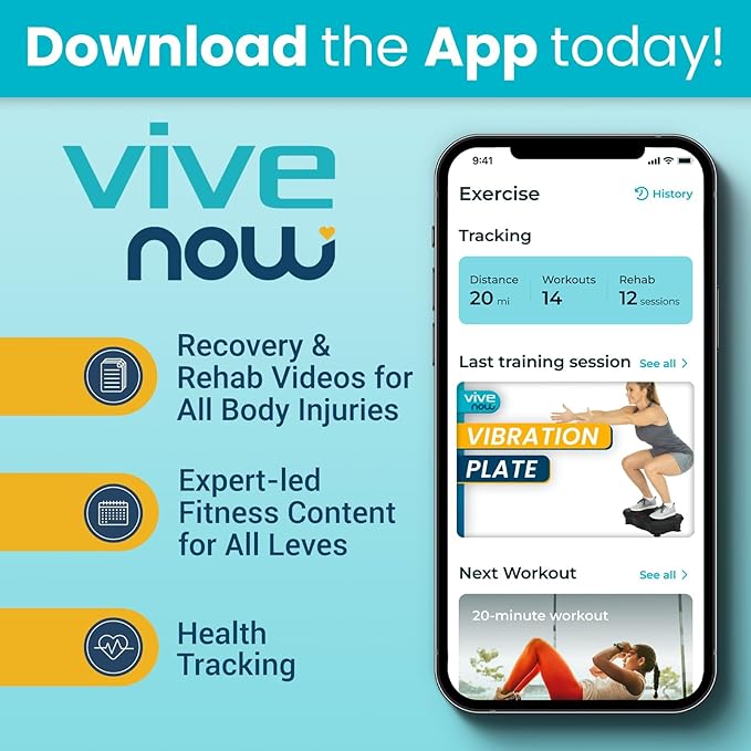 Vive Vibration Plate Exercise Machine - Shake Plate Vibration Platform with Resistance Exercise Bands - Lymphatic Drainage Machine for Shaping, Toning, Wellness, Recovery, and Weight Loss