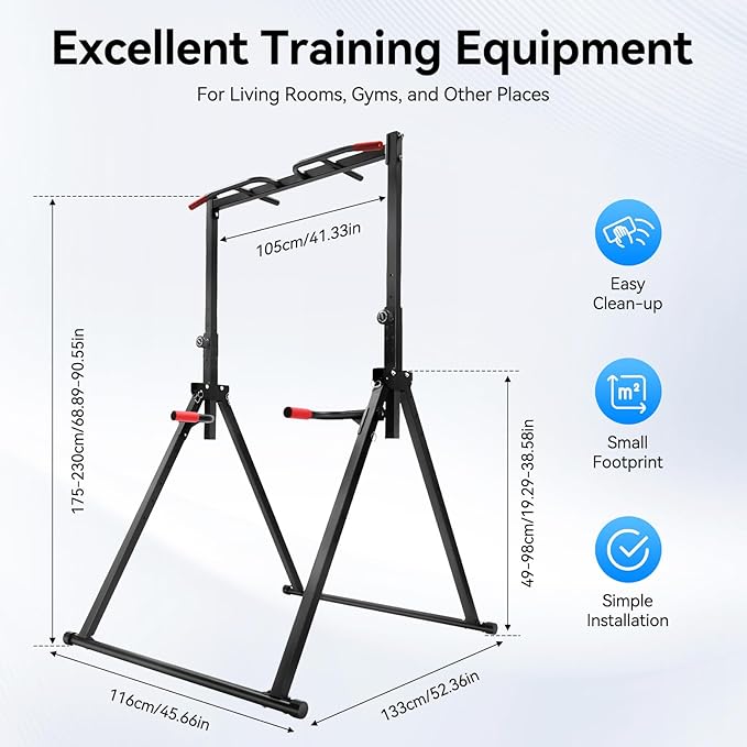 440.92LBS Pull Up Bar Station, Portable Pullup Bar Station, 5.74-7.55ft Height Adjustable 1.2MM-wall Stable Triangular Structure PVC Carbon Steel Freestanding Home Training Workout Dip Stands