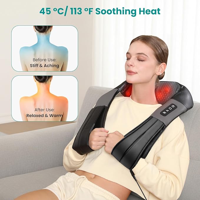 Nekteck Shiatsu Neck Massager with Heat for Pain Relief Deep Tissue, 2026 Upgraded 3D Back Shoulder Kneading Massage Pillow, Body Muscle Relaxation Tools Gifts for Him Her, Black (NOT Cordless)