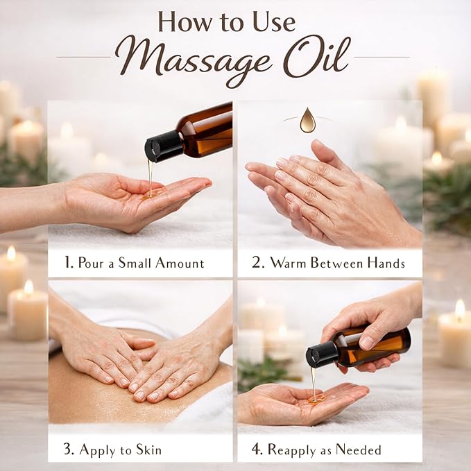 Sandalwood Massage Oil, Made with Jojoba, Vitamin E and Pure Sandalwood Essential Oil, Natural Body & Mind Relaxation, Aromatic