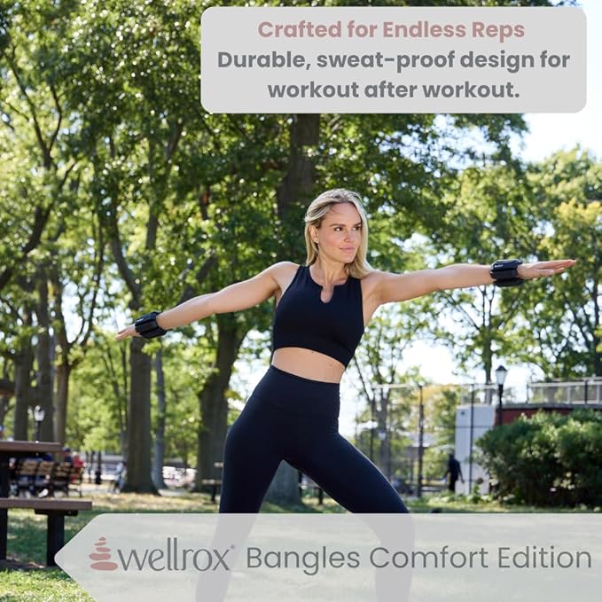 Wellrox Weighted Bangles – Adjustable Ankle and Wrist Weights for Women & Men – Set of Ankle Weights 2 lbs (1 lb Each Wrist Weight) | Weighted Arm Bands for Pilates, Yoga, Running & Walking