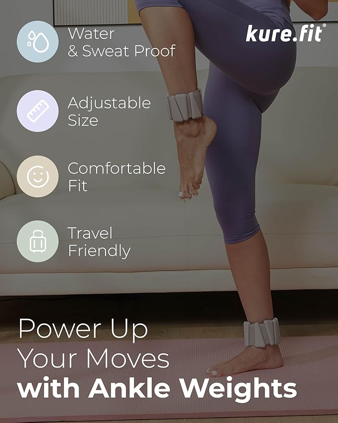 Beige Pilates Kit Bundle and Beige Adjustable Wrist and Ankle Weights 2lb Each Set of 2