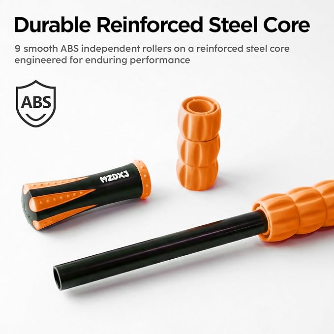 Muscle Roller & Massage Roller Stick for Athletes - Lymphatic Drainage Support, Relieves Muscle Soreness, Cramping & Tightness - Targets Legs, Arms, Back & Calves （Orange - 18inch）