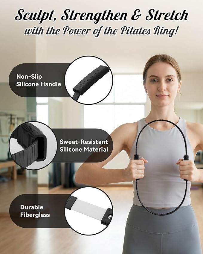 Pilates Ring, Silicone Magic Pilates Rings, Lightweight & Durable Flexible Fitness Circle Exercise Equipment for Toning Arms, Thighs,Legs, Core,Yoga & Physical Therapy