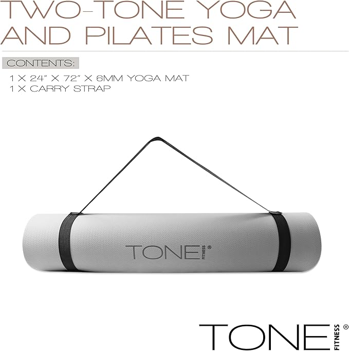 TONE Fitness Yoga Mat 1/4" Thick Non Slip Exercise & Pilates Mat for Home Workouts with Carrying Strap | Multiple Options