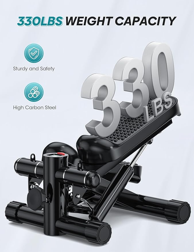Mini Portable Stepper Machine with Resistance Bands - 330LBS Weight Capacity, Adjustable Height, LED Monitor for Full Body Workout
