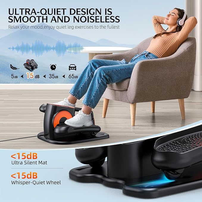 Under Desk Elliptical, Leg Exerciser While Sitting for Seniors, Quiet Portable Electric Seated Pedal Exerciser with Remote Control and 12 Adjustable Speeds for Home Office