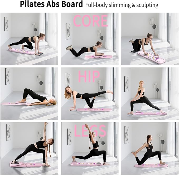 Pilates Board, Foldable Pilates Reformer Set for Home Workout with Timer, 6-in-1 Multifunctional Portable Reformer Pilates Machine at Home Pilates Equipment for Fitness, Exercise, Abs, Core Training