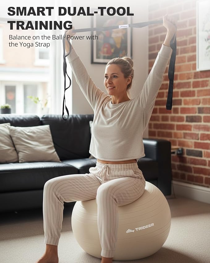 Trideer Exercise Ball for Yoga, Pilates & Fitness – Stability Ball Equipment for Home Gym & Office Chair, Core & Balance Training Accessories, Physical Therapy Equipment, Quick Pump Included, 5 Sizes