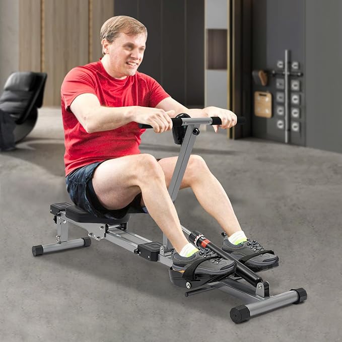 Rowing Machine, Professional Compact Rowing Machine with 12 Levels of Resistance, 3 Adjustable Height and LED Meter, Foldable Hydraulic Rower for Home and Gym Use, Sports Fields