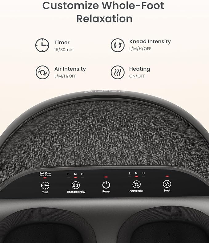 RENPHO Full Foot Massager Machine, 2026 Upgraded Shiatsu Foot Massager with Heat, FSA Eligible HSA Store Eligible, Plantar Fasciitis Massager, Birthday Gifts for Women Mom Men Dad, Fits Up to Size 13