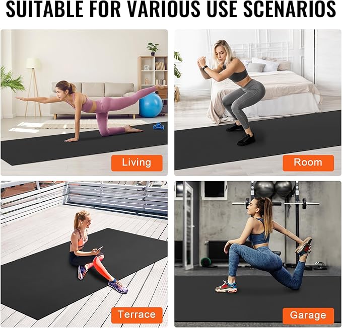 VEVOR Large Exercise Mat, 12'x6'/10'x6'/9'x6'/8'x6'/8'x5'/7'x5'/6'x4' (7mm) Extra Thick, Non Slip High Density Premium Workout Mat, Exercise Yoga Mat for Men & Women, Fitness & Exercise Mat with Bag & Carry Strap, for All Types of Home Yoga, Pilate & F...