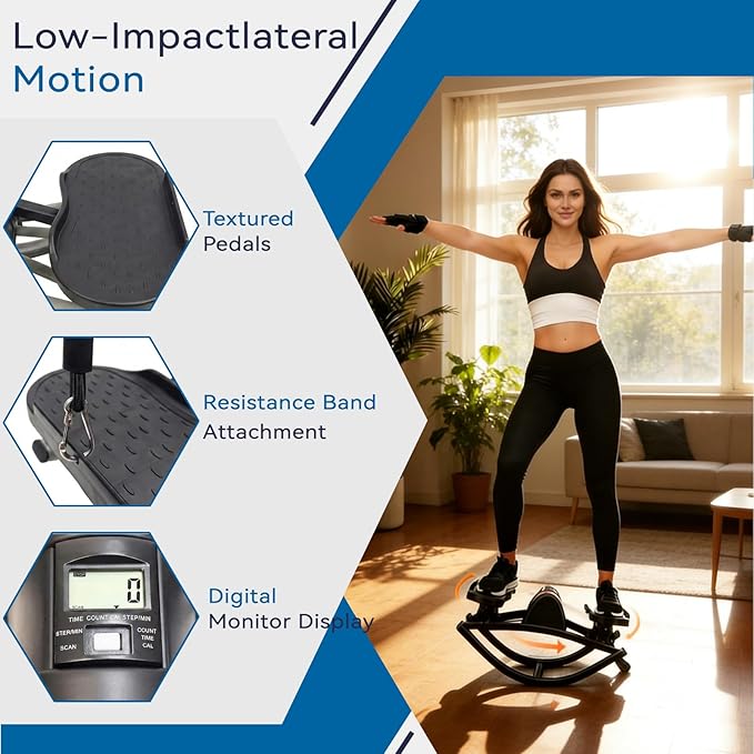 Lateral Rocking Fitness Stepper for Home Workout, Low-Impact Rock Stepper Protects Knees & Joints, Portable Compact Side-to-Side Stepper for Legs, Glutes & Abs Training