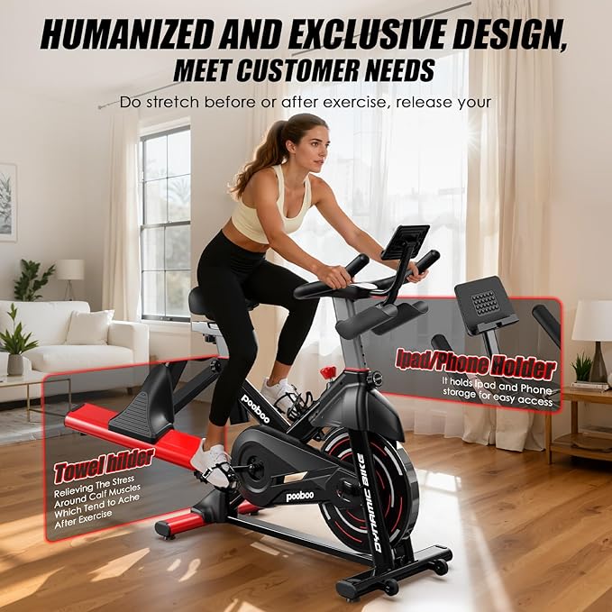 pooboo Exercise Bike, Adjustable Magnetic/Brake Pad Resistance Silent Belt Drive, Indoor Cycling Bike for Home Cardio, Fitness Stationary Bike with 350lbs/300lbs Weight Capacity &Upgraded Version Seat Solid Build 1