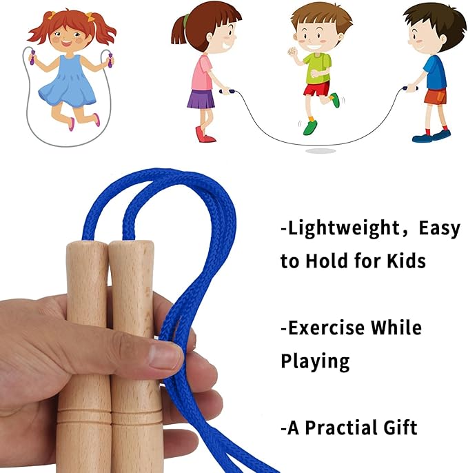 Jump Rope for Kids, Adjustable Toddler Skipping Rope with Wooden Handle, 8.5ft Child Jumping rope for Girls and Boys Workout Outdoor Activity
