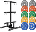 Weight Plate Tree Rack & Weight Set, Strength Training Plate Storage Stand and Barbell Holders for Home Gym, 1100 lb Weight Capacity, Fits Both 1" and 2" Bumper Plates