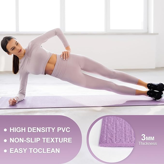 24 Pack 3 mm Thick Yoga Mat Bulk, Non Slip Exercise Workout Fitness Pad for Women Men, Gym Home Yoga Pilates, Easy to Clean, Sturdy PVC
