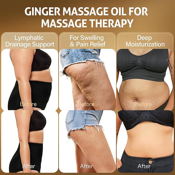 Easter Gifts for Women Ginger Oil,Ginger Massage Oil with Arnica for Lymphatic Drainage, Belly Drainage & Sore Muscle Relief,Natural Body Oil for Skin, Warming Spa Massage & Relaxation Therapy