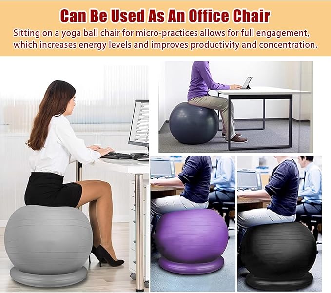 Exercise Ball Chair with Anti-Slip Stability Base, 55/65/75cm Anti-Burst Balance Ball for Office Use, Gym, Pilates, and Yoga, Perfect for Pregnancy and Childbirth.