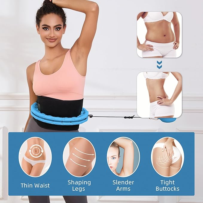 Weighted Fit Hoop Plus Size with Extra Sweat Belt for Adult Weight Loss, 32 Detachable Links Smart Fitness Hoop, Fitness and Massage 2 in 1, Great for Adults and Beginners
