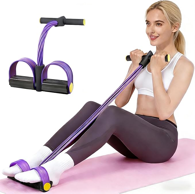 Pedal Resistance Bands with Handles, Upgrade 6-Tubes Manual Tension Training Pedal, Natural Rubber Foot Pedal Resistance Bands, Light Weight Fitness Equipment for Yoga, Pilates, Gym & Abs Training