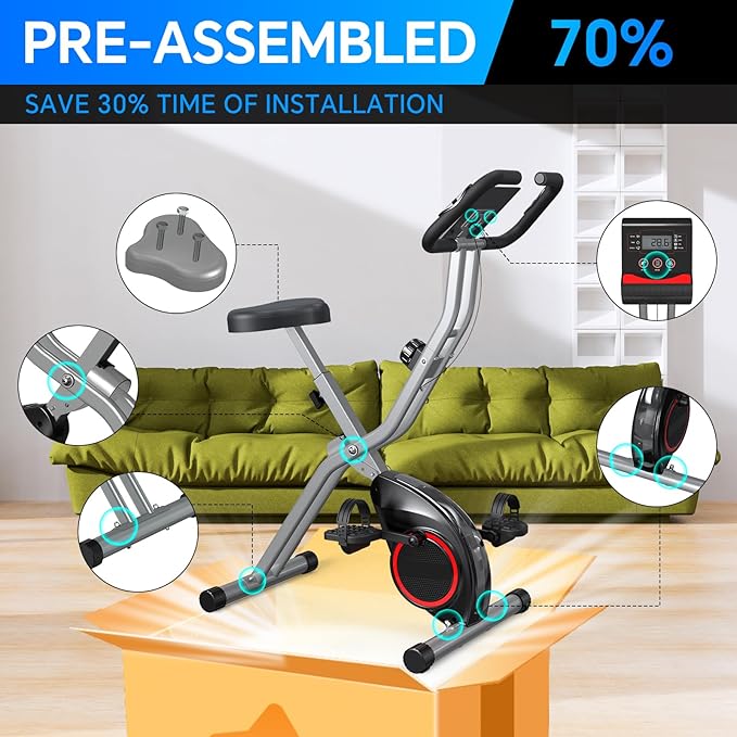 Foldable Exercise Bike Stationary Bikes for Home, 5 IN 1 Indoor Workout Bike, Cycling Bike with 16-Level Quiet Magnetic Resistance, 6.6 LBS Flywheel and 300LBS Capacity for Senior and Home Workout
