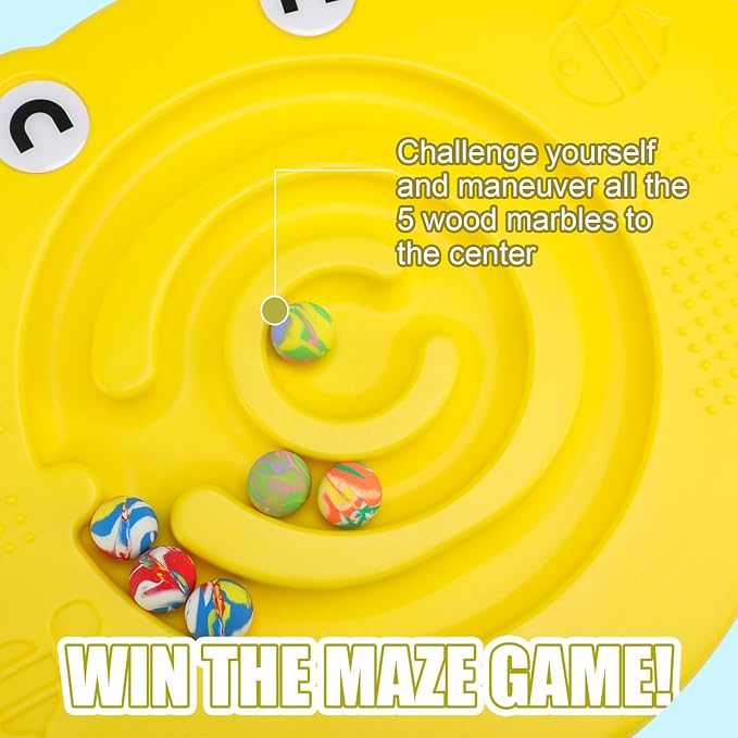 Kids Maze Balance Board Plastic Wobble Rocker Balance Board with Mini Balls Load 170lb for Balancing Exercise Equipment Game Boys Girls Physical Therapy 18.5 x 14.57 Inch(Yellow,Cute)