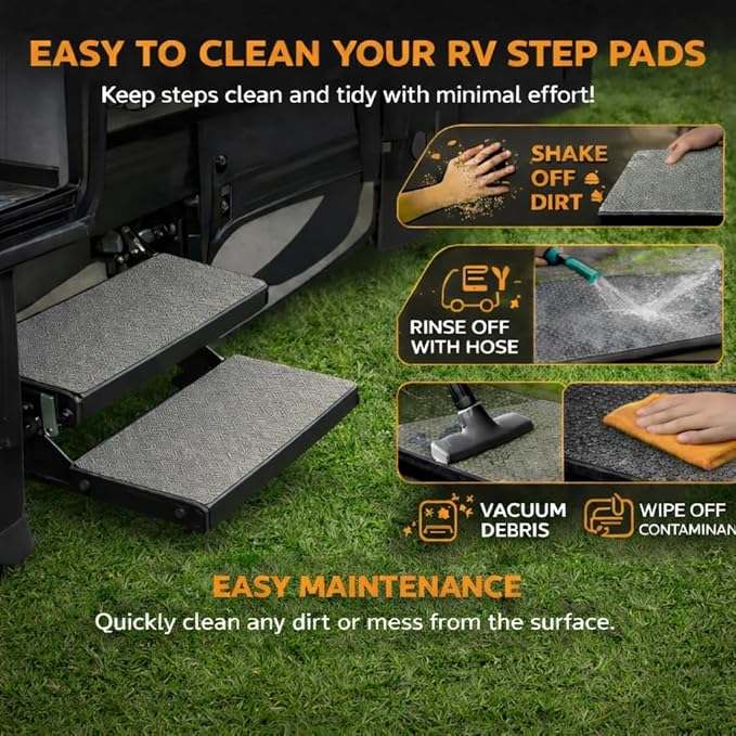 24" x 8.5" Non‑Slip SeaDek RV Step Treads – 6mm HD Material Embossed SeaDek EVA Foam, All Weather Resistant RV Stair Mats & Step Covers, Outdoor RV Accessory - All Black
