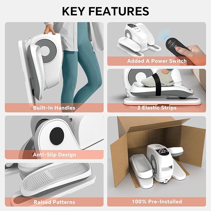 Under Desk Elliptical Machine, Electric Exerciser Pro with 16 Adjustable Speed, Quiet and Fully Assembled with Remote Control & Non-Slip Foot Straps Grey