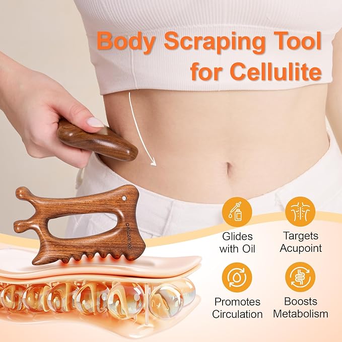 Wooden Gua Sha Tool for Face&Body - 6 in 1 Facial Massager for Lymphatic Drainage - Guasha Body Sculpting Tools Therapy Massage Tool for Cellulite,Jaw Lifting,Muscle Relief - Skin Care Gifts