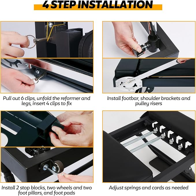 Foldable Pilates Reformer Set with Sitting Box - Portable Home Pilates Machine for Full-Body Workout, Adjustable Resistance, Compact Design, Includes Pilates Sitting Box for Enhanced Exercises
