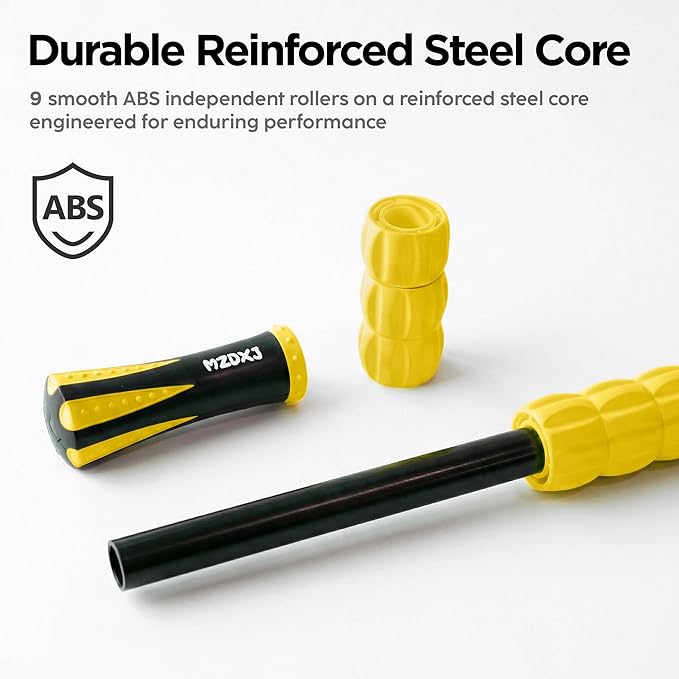 Muscle Roller & Massage Roller Stick for Athletes - Lymphatic Drainage Support, Relieves Muscle Soreness, Cramping & Tightness - Targets Legs, Arms, Back & Calves （Yellow）