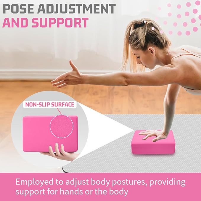 2 Pack 3"x6"x9" EVA Foam Yoga Block Supportive Latex-Free, Non-Slip Exercise Blocks for Pilates, Meditation, Balance, Stretching and Deep Poses