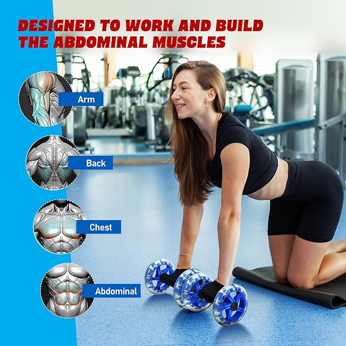 HEMOTON Twin-wheel Ab Roller Fitness Wheel Core Abdominal Exercise Device Blue for Home Gym Strength Training and Weight Loss