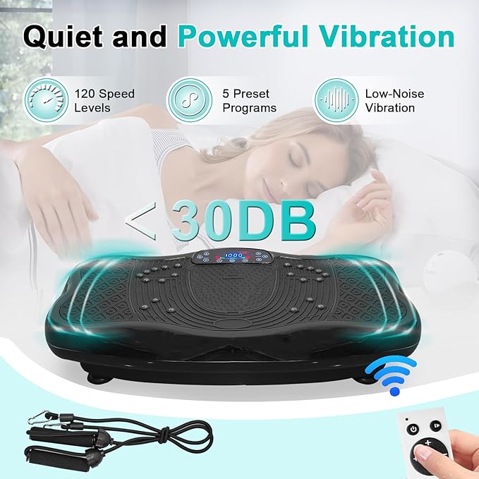 330lbs 120 Levels Vibration Plate Exercise Machine - Whole Body Workout Vibration Fitness Platform w/ Resistance Bands - Home Gyms Workout for Weight Loss & Toning,Black