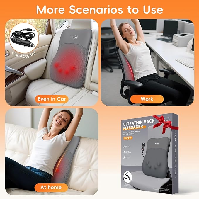 Back Massager, Rolling Up and Down Back Massager with Heat, Back Massage 4D Kneading for Pain Relief Deep Tissue, Ultrathin Shoulder Massager Mother's Day Gifts for Women Men Parents, Grey