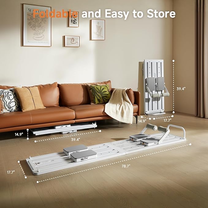 Pilates Crawling Machine,Portable Foldable Reformer Board, All-in-One Pilates Equipment for Home Workout,Core Strength&Full Body Exercise Kit with Exclusive APP for Small Space Max 265lbs,White