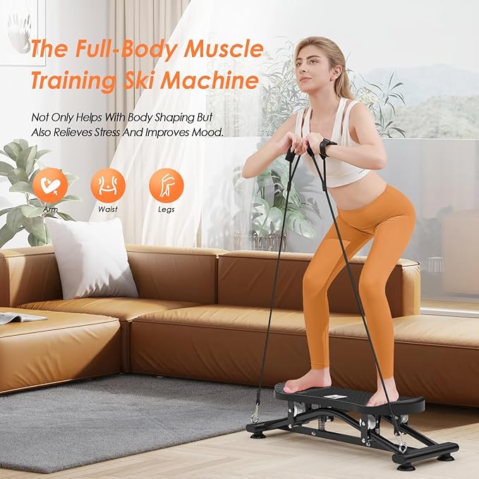 Balance Board for Adults, Rocking Stepper with Resistance Bands, Portable Wobble Board Featuring LCD Monitor, 300 lbs Capacity Ski Balance Trainer for Full Body Workout at Home Gym