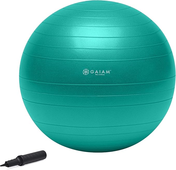 Gaiam Exercise Ball, Total Body Anti-Burst Balance Ball with Textured Grip, For Core Strength, Pregnancy Exercises, Yoga & Active Seating Included Air Pump