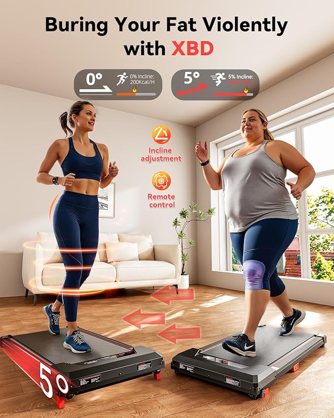 Walking Pad with Incline,XBD Under Desk Treadmill for Home Small Office,2.5HP Low Noise Portable Treadmill with 330 Lbs Capacity,Remote Control and LED Display