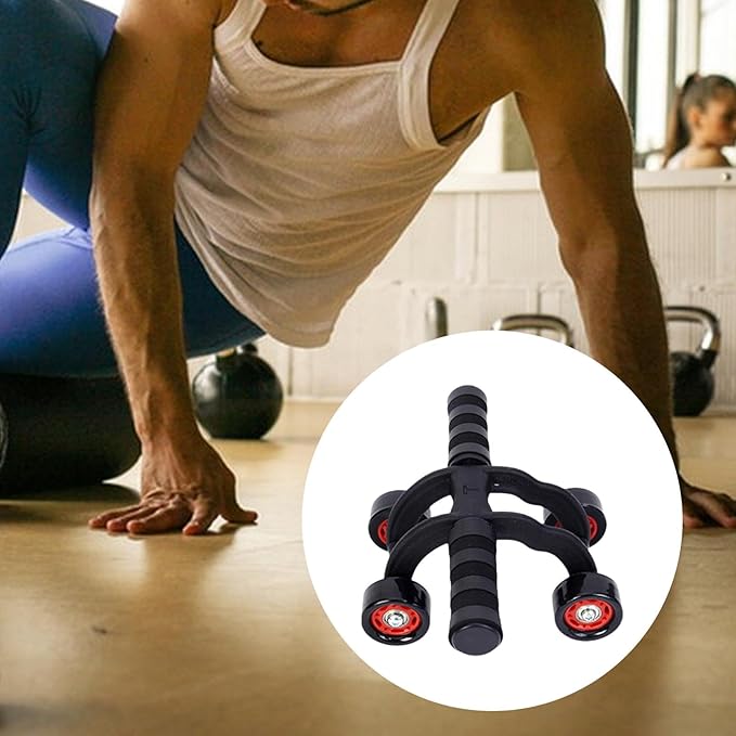 4 Wheel Abdominal Roller Core Strengthening Trainer, Ab Exercise Wheel Equipment with Ergonomic Foam Handles, Ab Machine for Men Women Home Gym Workout