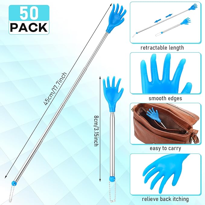 30 Pcs Extendable Back Scratcher Bulk Father's Day Dad Gift Hand Shaped Retractable Back Scratcher with Gift Cards Bags Telescoping Massage Tool for Adults Men Church Birthday