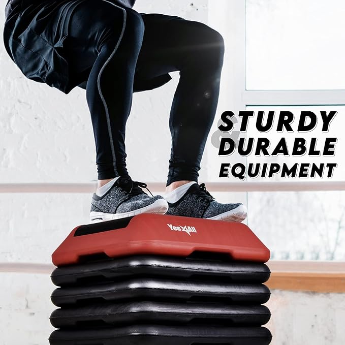 Yes4All High Arobic Step Platform & Stackable Risers - Adjustable 4"/6"/8"/10"/12" Height - Choose Full Step Platform Set or 2-Pack Stackable Risers, Customize for Cardio & Aerobic Exercise