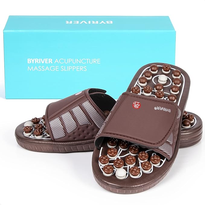 BYRIVER Portable Compact Travel Foot Massager, Acupuncture Ball Massage Flip Flops Slippers Tools, Destress Relaxation Gift for Men Women Dad Mom(03M)