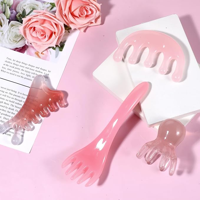 4 Pcs Head Massager Scalp Comb Resin Scalp Stress Relax Tool Gua Sha Five Claw Massage Tool Manual Head Scratcher Soothing Heads Relaxation Tools for Birthday Mother's Day Father's Day Gifts