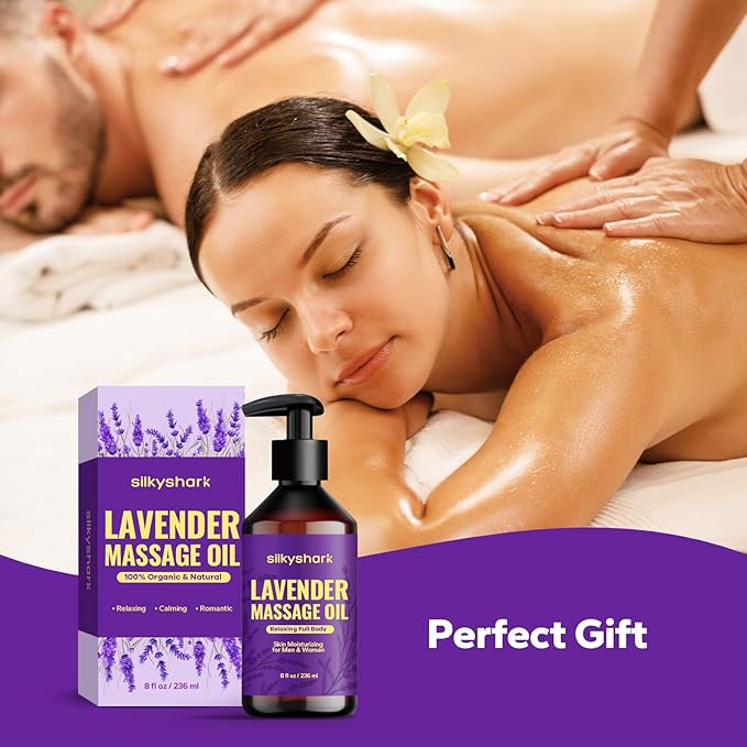 Lavender Massage Oil (8 Fl Oz), Aromatherapy Massage Oil, Lavender Bliss Massage Oil, Natural Relaxation for Mind and Body