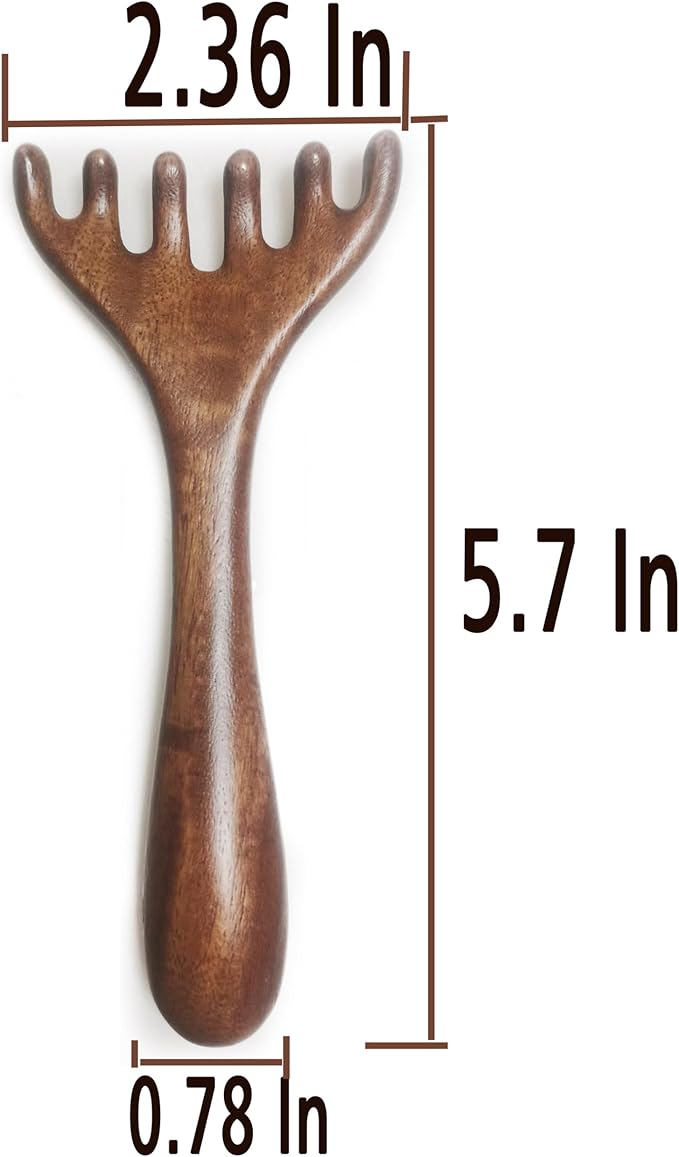 Wooden Self Care Facial Reflexology Hand Self-Massage for Head, Neck and Back, Set of 2 Wood Massage Tools