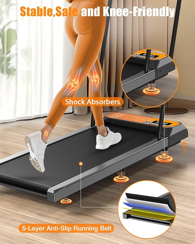 Walking Treadmill Pad with Incline - Portable Under Desk Treadmill, Walking Mat Pad with Handle Bar, 2.5HP Low Noise, 2 in 1 Treadmills for Home Office, Remote Control with LED Screen