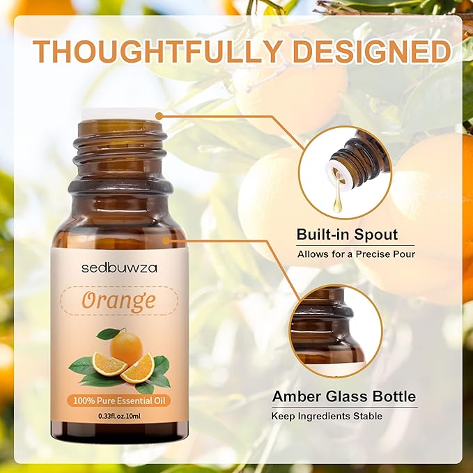Sedbuwza Orange Essential Oil, Pure Organic Orange Fragrance Oil for Diffuser, Humidifier, Soap, Candle, Perfume