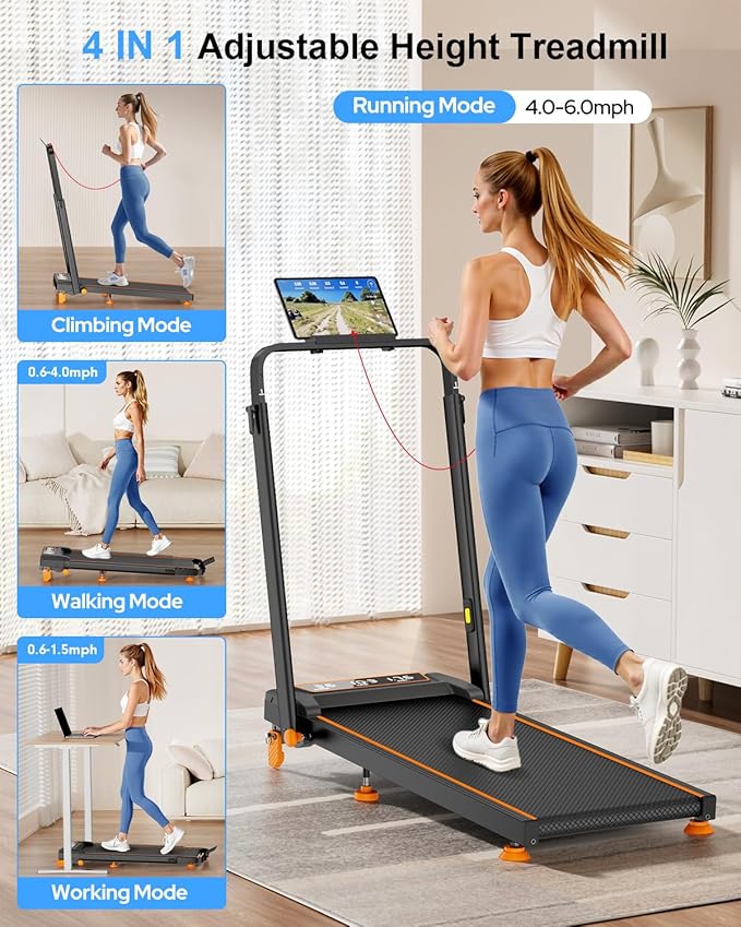 Walking Pad Treadmill with 12% Incline/Adjustable Height, Upgraded 3.5HP Walking Pad with Handle Bar, 4 in 1 Foldable Under Desk Treadmill, Electric Portable Treadmills for Home 350LBS, LED Display